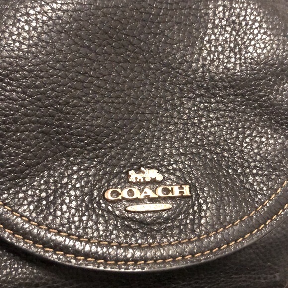 [Coach] Pebbled Black Leather Drawstring Button Flap Adjustable Backpack - Picture 5 of 11